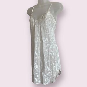 Pollinaise Vintage Floral Satin Slip Dress - White Mini Romantic Style, Size S